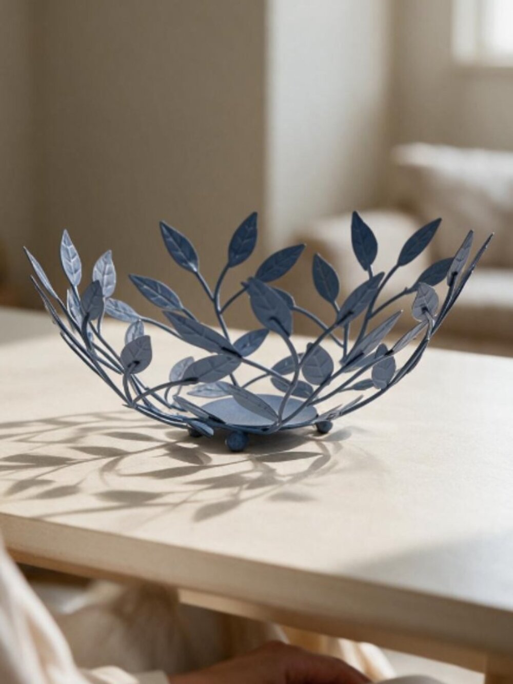 METAL BOWL -- Decorative Leaf & Vine Openwork Design, Blue, Fruit Bowl/Cterpiece